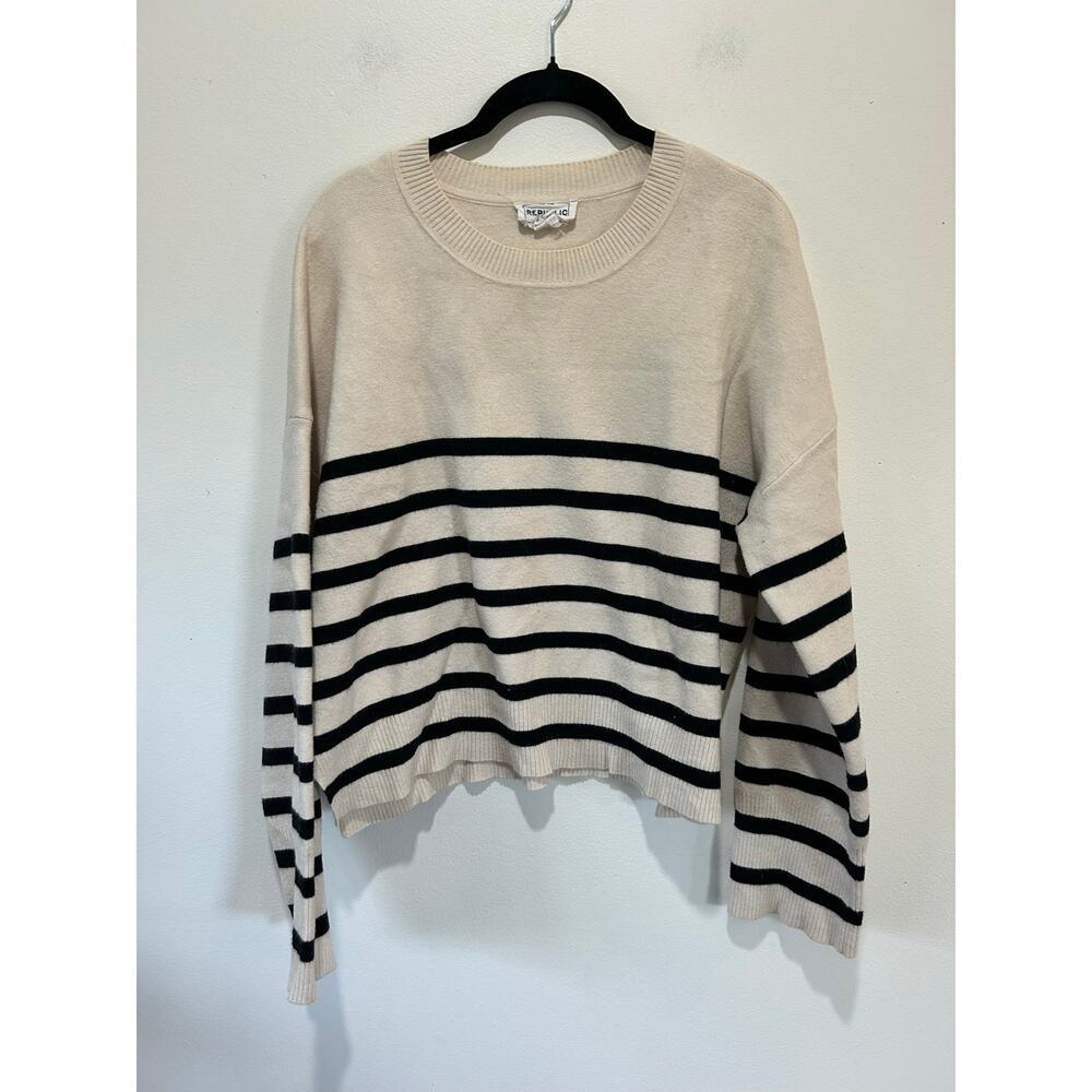 For the Republic cream black striped sweater womens L crew neck cropped